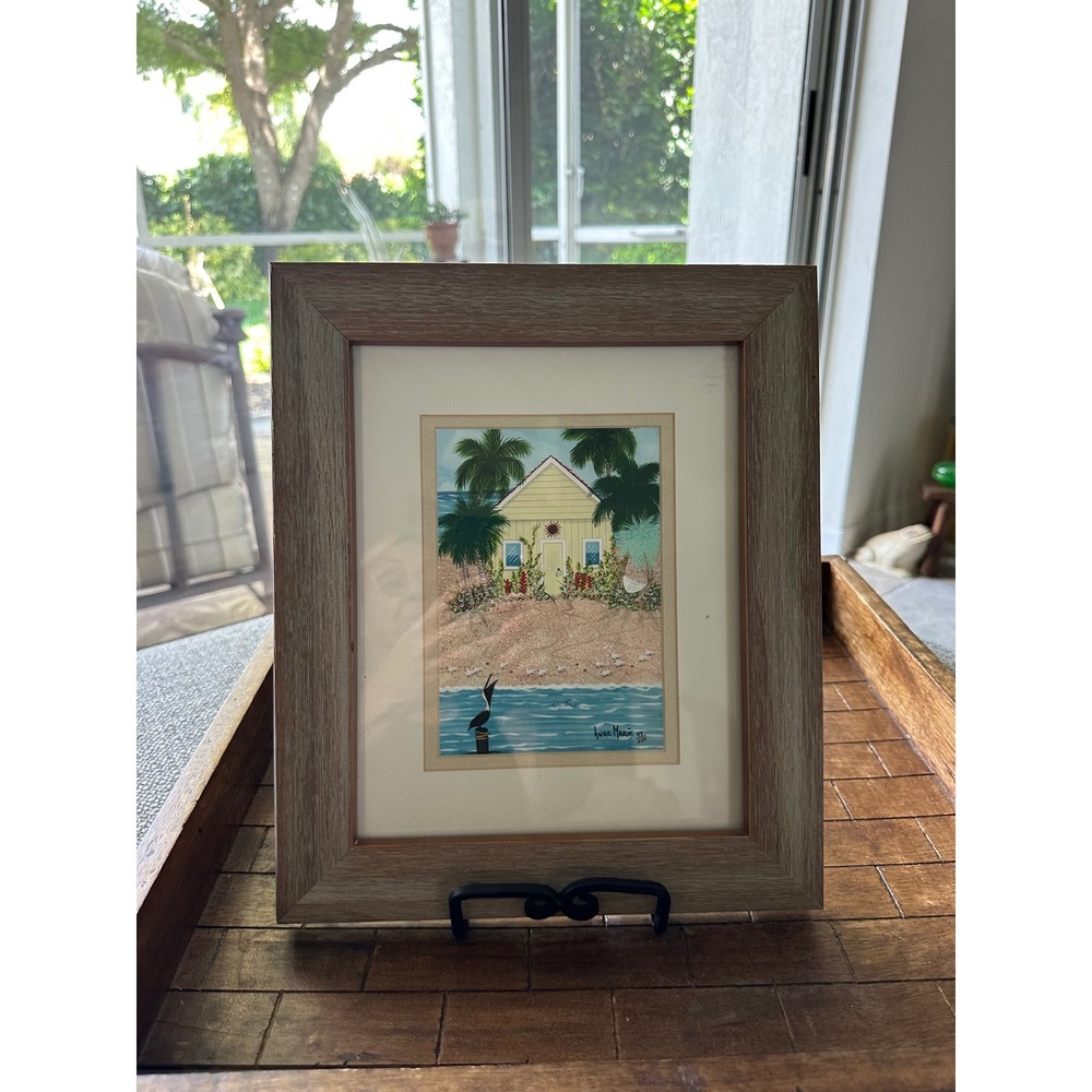 Anne Marie Signed Numbered 49/250 Beach House Coastal Art Framed Print 11x13 EUC